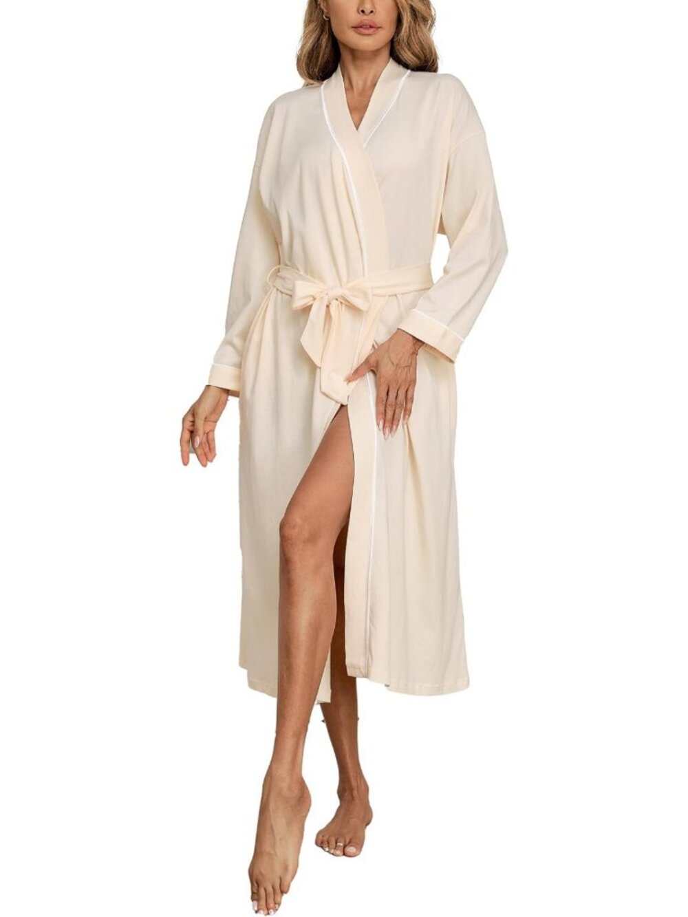 Soft Lightweight Cotton Kimono Robe for Women | Long Sleeve Bathrobe with